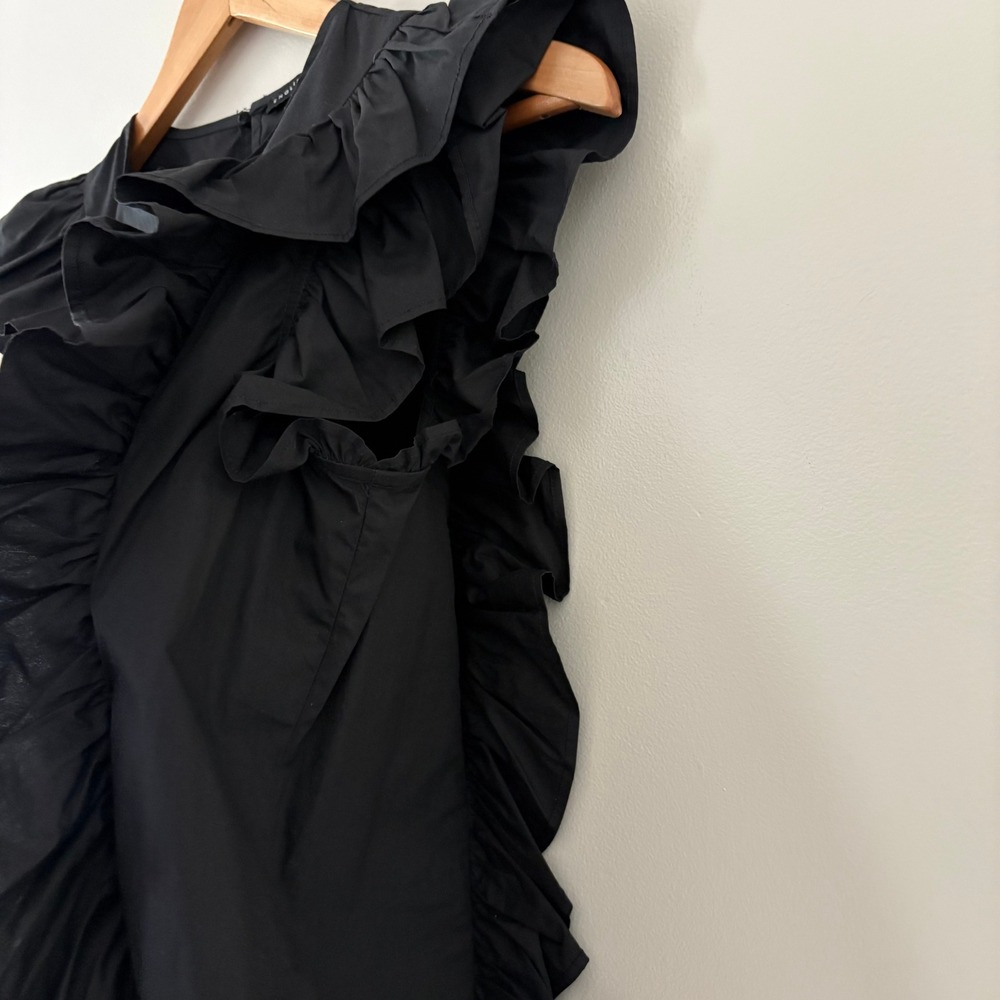 English Factory Betty Poplin Blouse S Black Ruffle Flutter Sleeve Cotton Boxy - Picture 6 of 8